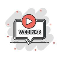 Live webinar icon in comic style. Online training cartoon vector illustration on isolated background. Conference stream splash effect sign business concept.