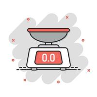 Weight scale icon in comic style. Mass measurement cartoon vector illustration on isolated background. Overweight splash effect sign business concept.