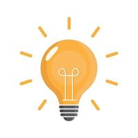 Color lamp, idea vector icon. Light bulb with rays shine. Energy and idea symbol.