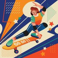 A Girl Playing a Skateboard vector