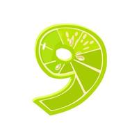 Cartoon Fruit Lime number 9, digit nine vector