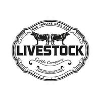 Retro Vintage illustration of Livestock Beef Emblem Cattle logo label, Typography vector design stamp.