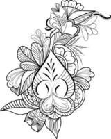 tatuaje de flor de garabato, dibujo vectorial en blanco y negro ilustración de ramo de adorno floral, simplicidad, embellecimiento, elemento de diseño de enredo zen de tarjeta de página de color de impresión aislada en blanco. vector