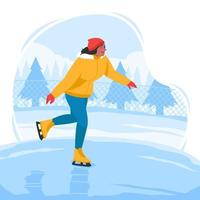 Young Girl Enjoy Playing Ice Skating in the WInter vector