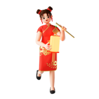 renderização 3D de mulheres vestindo roupas da moda tradicional chinesa png
