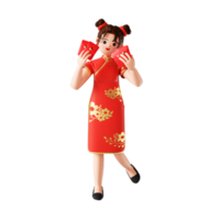 3D rendering of women wearing traditional Chinese fashion clothing png