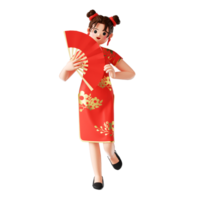 3D rendering of women wearing traditional Chinese fashion clothing png