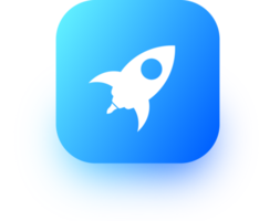 Rocket icon in square gradient colors.  Space ship signs illustration. png