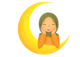 mujeres hijab en la luna creciente png