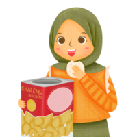 Hijab Women Eating Rengginang png