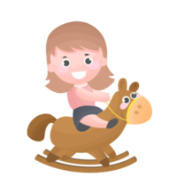 cute smiling girl riding on wooden horse