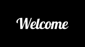 Welcome text in white on black screen background. Animated welcome word with bounce effect animation. Suitable for message or greeting text footage. video