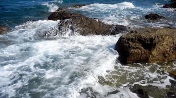 Wild rocky beach with ocean waves video