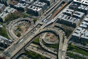 new york bronx alexander hamilton bridge aerial view from helicopter photo