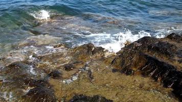 wild rotsachtig strand met oceaan golven video
