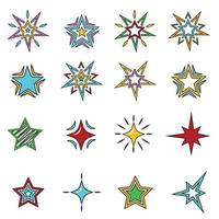 A set of cartoon colorful vector illustrations of stars isolated on a white background.