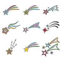 A set of cartoon colorful vector illustrations of stars isolated on a white background.