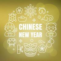 Chinese new year background with cute cartoon elements vector