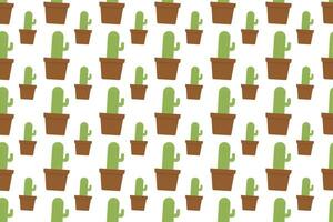 Cactus and pot seamless pattern on white background vector design