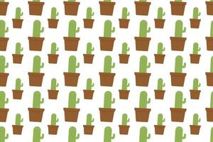 Cactus and pot seamless pattern on white background vector design