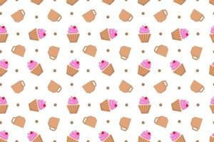 Cupcake and coffee cup seamless pattern abstract on white background vector design