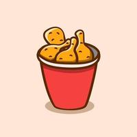 cartoon illustration concept of crispy fried chicken in bucket vector