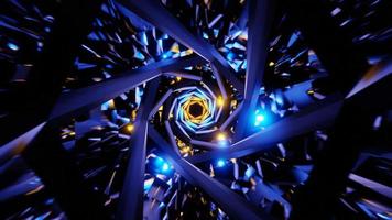 túnel de torção espiral fabuloso abstrato com loop vj de luzes amarelas azuis. filmagem 4k de alta qualidade video