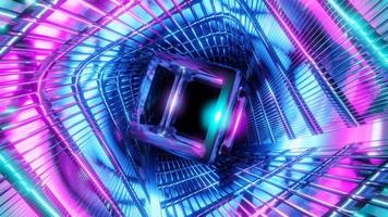 purple blue cube reflect rotating in spiral colorful tube video