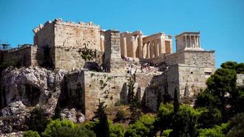 the ancient Greek Acropolis with crowds of tourists video