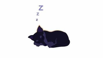 Animated sleeping cute dog. Sleepy puppy. Falling asleep. Full body flat animal silhouette on white background with alpha channel transparency. Color cartoon style 4K video footage for animation
