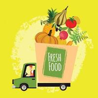 portero de ilustración de entrega de alimentos frescos vector