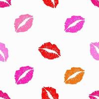 Lips seamless pattern. Colorful lipstick kiss on white background. Vector illustration. Graphic design.
