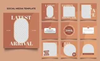 social media template banner fashion sale promotion in beige brown color vector
