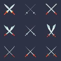 Swords Set. Collection of Crossed Knight Sword Ancient Weapon Cartoon Design vector