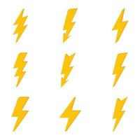 Lightning set. Flat Yellow Lightning or Thunderbolt Collection vector