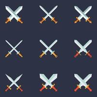 Swords Set. Collection of Crossed Knight Sword Ancient Weapon Cartoon Design