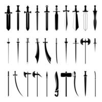 Swords Set. Collection of Knight Sword Ancient Weapon silhouettes Design vector