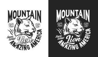 Mountain lion mascot, t-shirt print, hunting sport vector