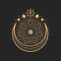 Esoteric occult symbol, tarot sign with crescent vector