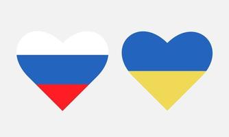 banderas estatales de rusia y ucrania en forma de corazón vector