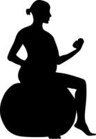 silhouette art of yoga poses prenatal pilates gym boll for pregnant women,vector illustration vector