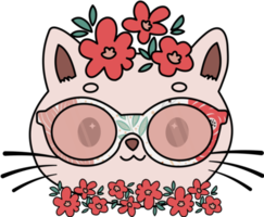 lindo gato en corona de flores con gafas png