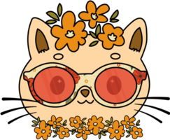 gato bonito na coroa de flores usando óculos png