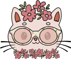 lindo gato en corona de flores con gafas png