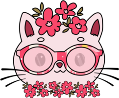 lindo gato en corona de flores con gafas png