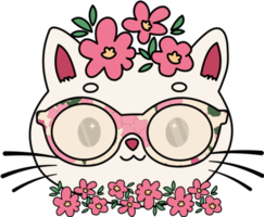 chat mignon dans une couronne de fleurs portant des lunettes png