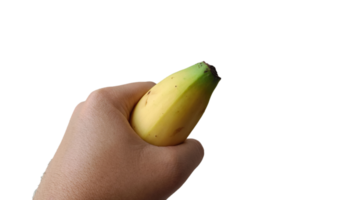 homem segura firmemente uma banana. conceito de sexo em fundo transparente png