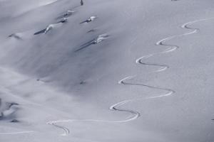 backcountry skiing trails snow detail photo