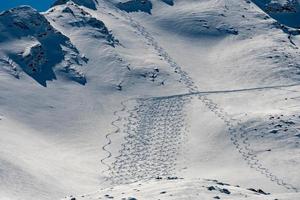 backcountry skiing trails snow detail photo