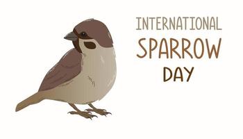 International sparrow day. Sparrow on isolated white background with lettering in flat style. For banner, card, poster. vector